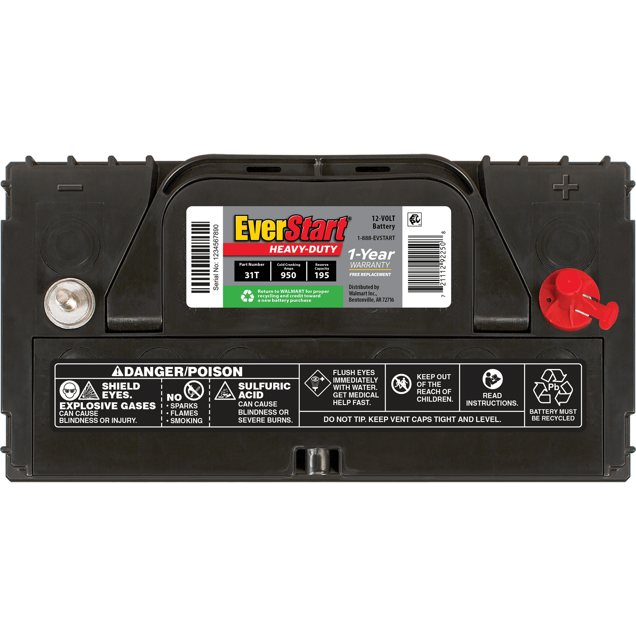 EverStart Heavy Duty Commercial Battery, Group Size 31T 12 Volt, 950 CCA