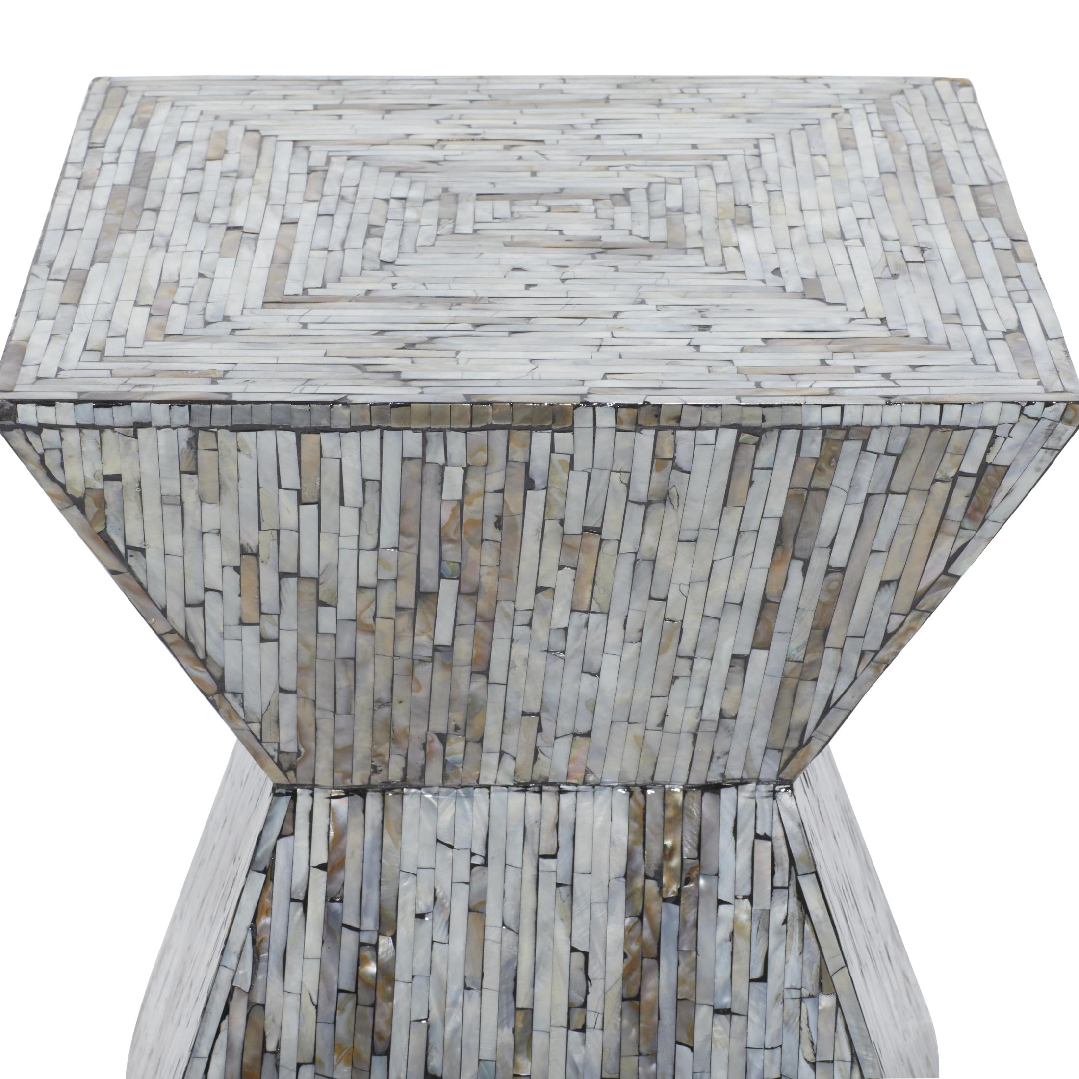 DecMode Contemporary Mothter of Pearl Hourglass Mosaic Patterned Accent Table, 16"W x 19"H with Multicolor Finish