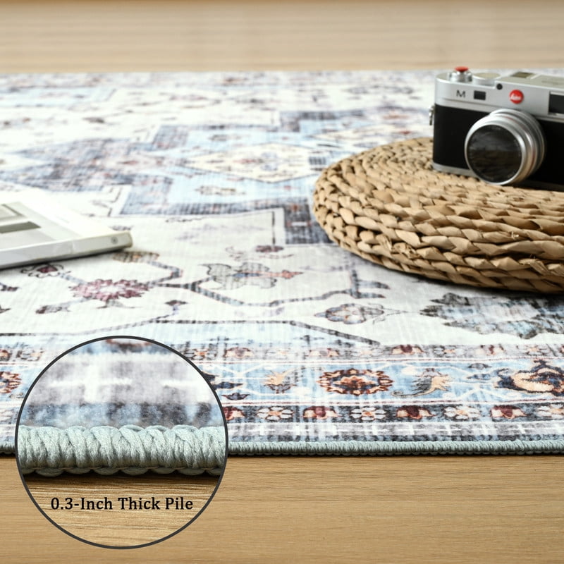 TWINNIS 8'x10'Area Rugs for Living Room Washable Rugs Boho Area Rug Non-Slip Carpet,Blue