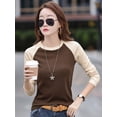 thumbnail image 2 of RWJDXD T-Shirt en Coton Slim pour Femmes Contraste Couleur Mode Coréenne Manches Longues Printemps Automne 2024, 2 of 5