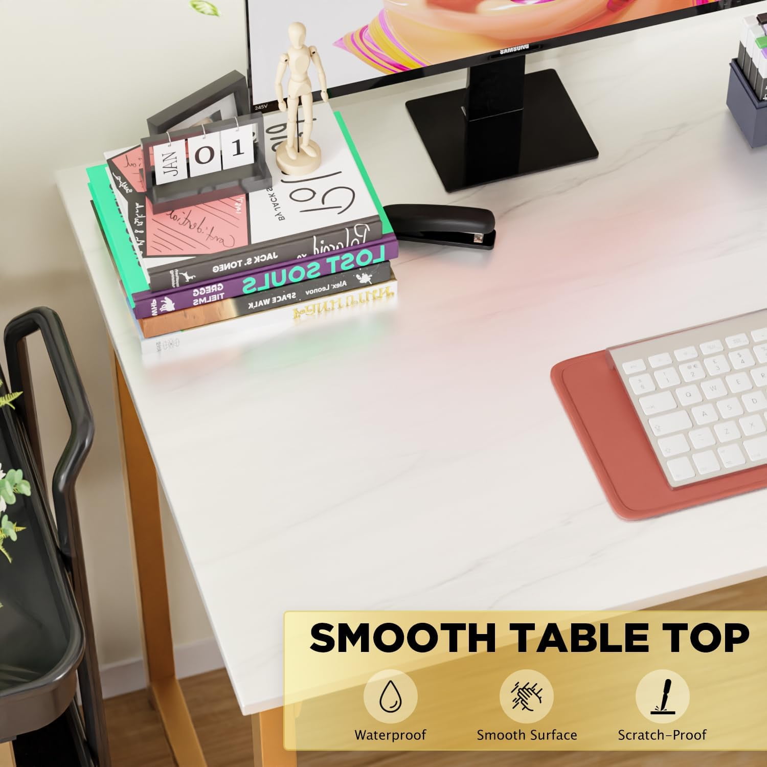 Dkelincs 48 inch Large Computer Desk Writing Desk Wood Top Metal Frame PC Laptop Table for Home Office Gaming Study, Gold