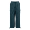 thumbnail image 3 of Cagogo Women Plus Size Cargo Wide Leg Drawstring Loose Pants with Pockets Casual Streetwear Long Trousers Elastic Waist Summer Lounge Pants, Navy XL, 3 of 6