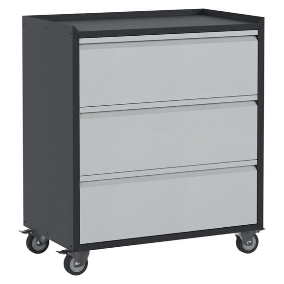 AOBABO Steel Rolling Tool Storage Chest 3 Drawer Cabinet, Black/Grey