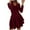 Burgundy, variant on Herrnalise Women's Long Sleeve V-Neck Solid Color Cake Dress S-2XL