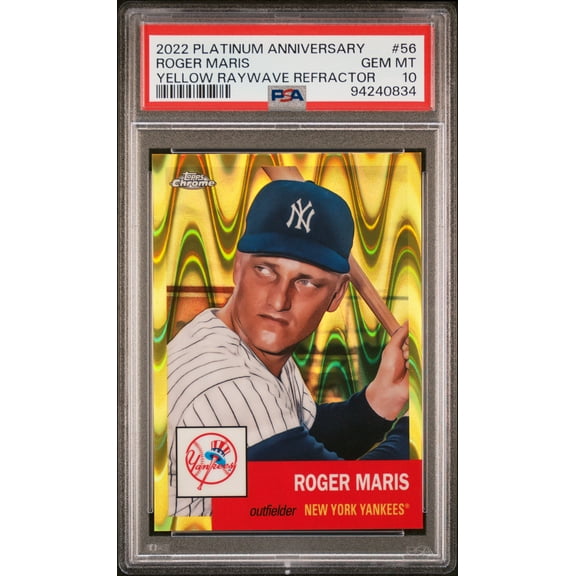 Roger Maris 2022 Topps Chrome Yellow Raywave Refractor Baseball Card #56 Graded PSA 10 131/250