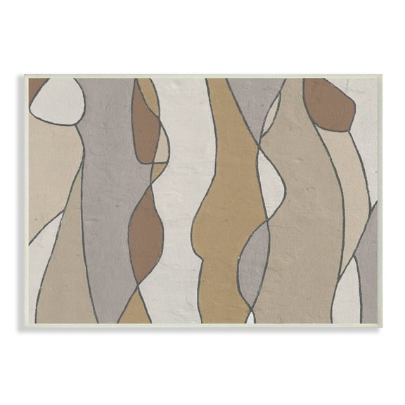 Stupell Industries Curved Shape Figures Abstraction Brown Beige Neutral Abstract Painting Unframed Art Print Wall Art, 13 x 19