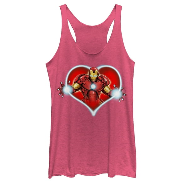 Women's Marvel Valentine's Day Iron Man Heart Frame Racerback Tank Top Pink Heather 2X Large