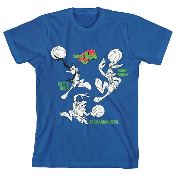 Space Jam Daffy Bugs and Taz Basketball Match Boy's Royal Blue T-shirt-Small