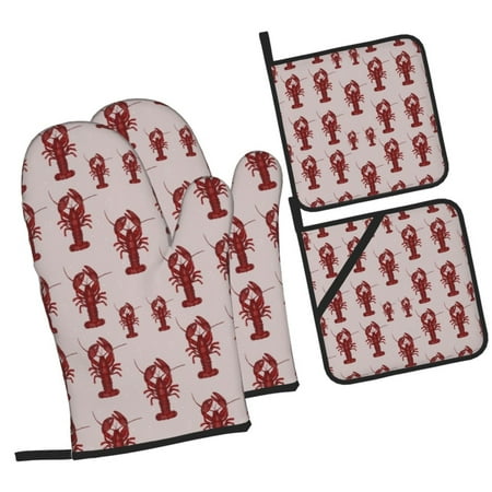 

Sikiie Red Lobster With Claws Oven Mitts and Pot Holders Silicone Oven Gloves Heat Resistant Oven Mitts 4Pcs Set