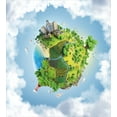 thumbnail image 3 of World Duvet Cover Set, Cartoon Style Globe with Greenery Peaceful Idyllic Country Cloudy Sky, Decorative 3 Piece Bedding Set with 2 Pillow Shams, King Size, Green Pale Blue White, by Ambesonne, 3 of 3