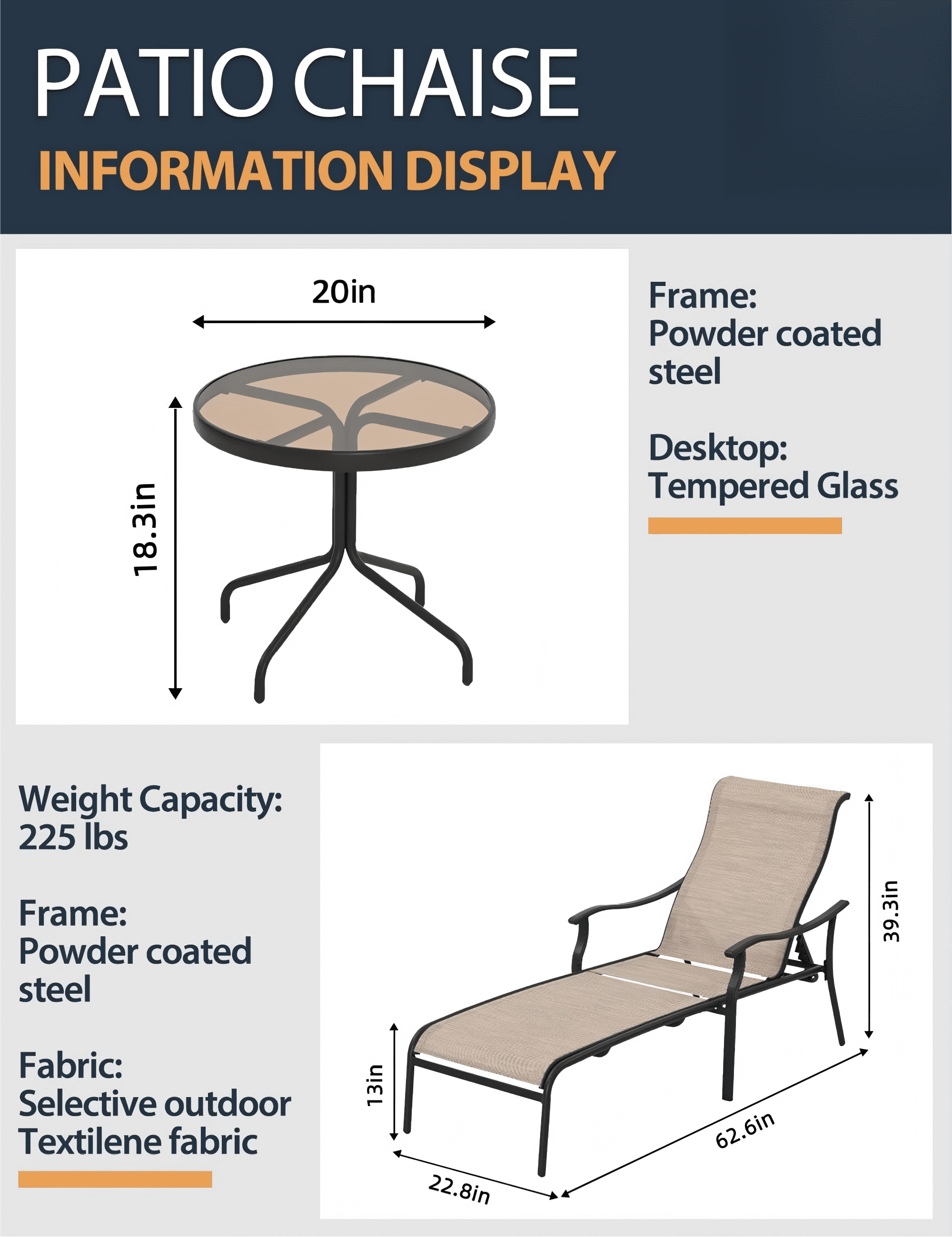 Patio Chaise Lounge Set 3 Piece Outdoor Lounge Chairs with Table Adjustable Pool Lounge Chair Textilene Fabric for Patio Backyard Poolside, Brown
