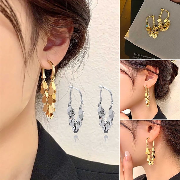 Xihbxyly Pendientes de Borlas de Lentejuelas de Metal, Elegante Diseño Dorado, Material de Cobre Ligero, Accesorio Elegante para Cualquier Ocasión, Perfectos para Fiestas y Celebraciones, Cómodos E H