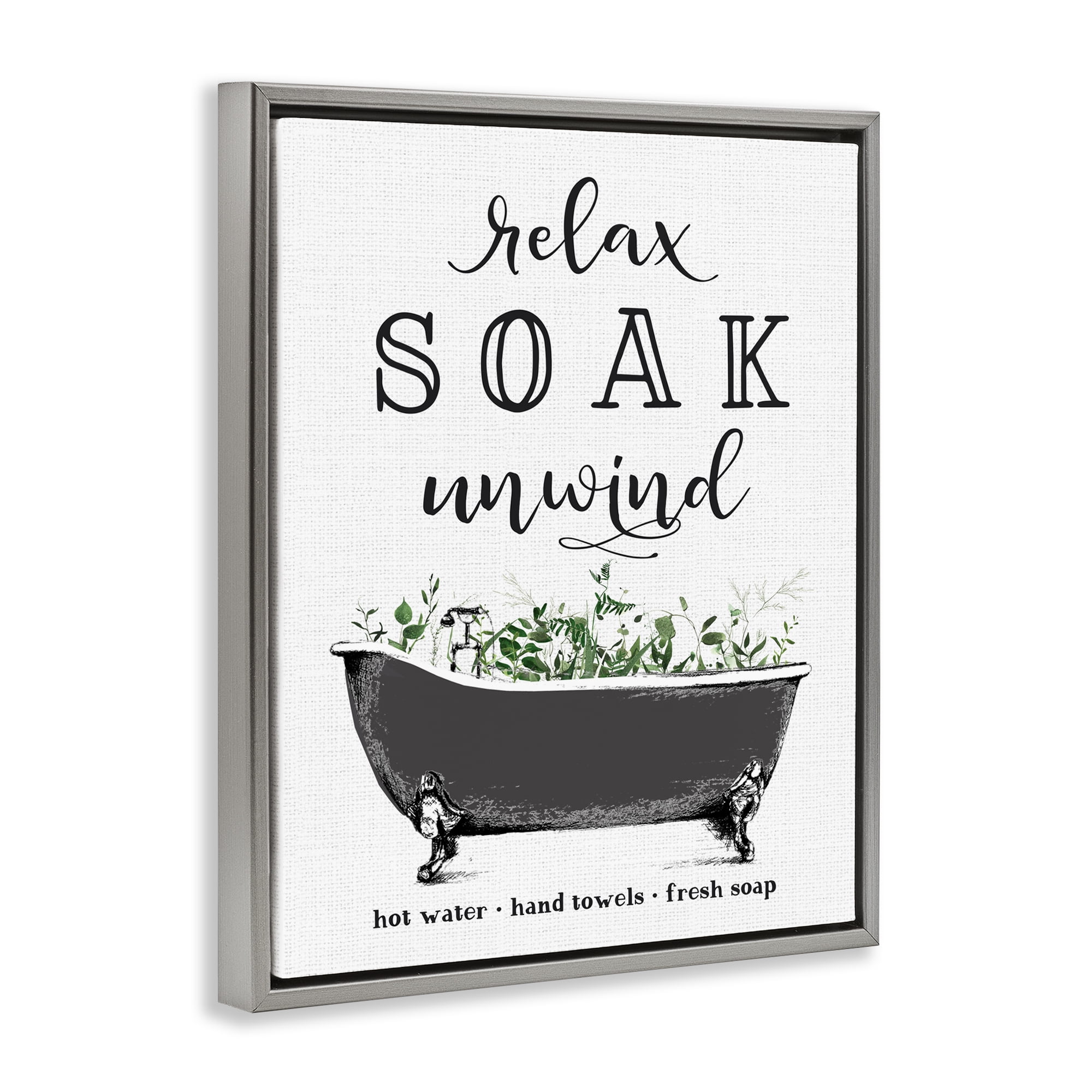 Vintage Bathing Reminders Gray Framed Floater Canvas Wall Art, design by Lettered and Lined