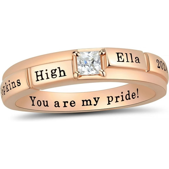 Ccjcinata Sterling Silver women's high school class rings-graduation class rings for women 2023-class rings for women high school customizable (Sterling Silver - Rose Gold Plated)