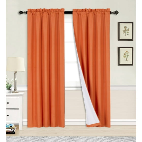 R64 2Pc Solid Foam Backing Lined Window Curtain Panels Treatment Rod Pocket Drape Matte Smooth Fabric 35 Inches Wide X 95 Inches Long Each pc Color Orange
