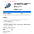 thumbnail image 2 of Front Lower Ball Joint - Compatible with 1982 - 2003 Chevy S10 RWD 1983 1984 1985 1986 1987 1988 1989 1990 1991 1992 1993 1994 1995 1996 1997 1998 1999 2000 2001 2002, 2 of 2