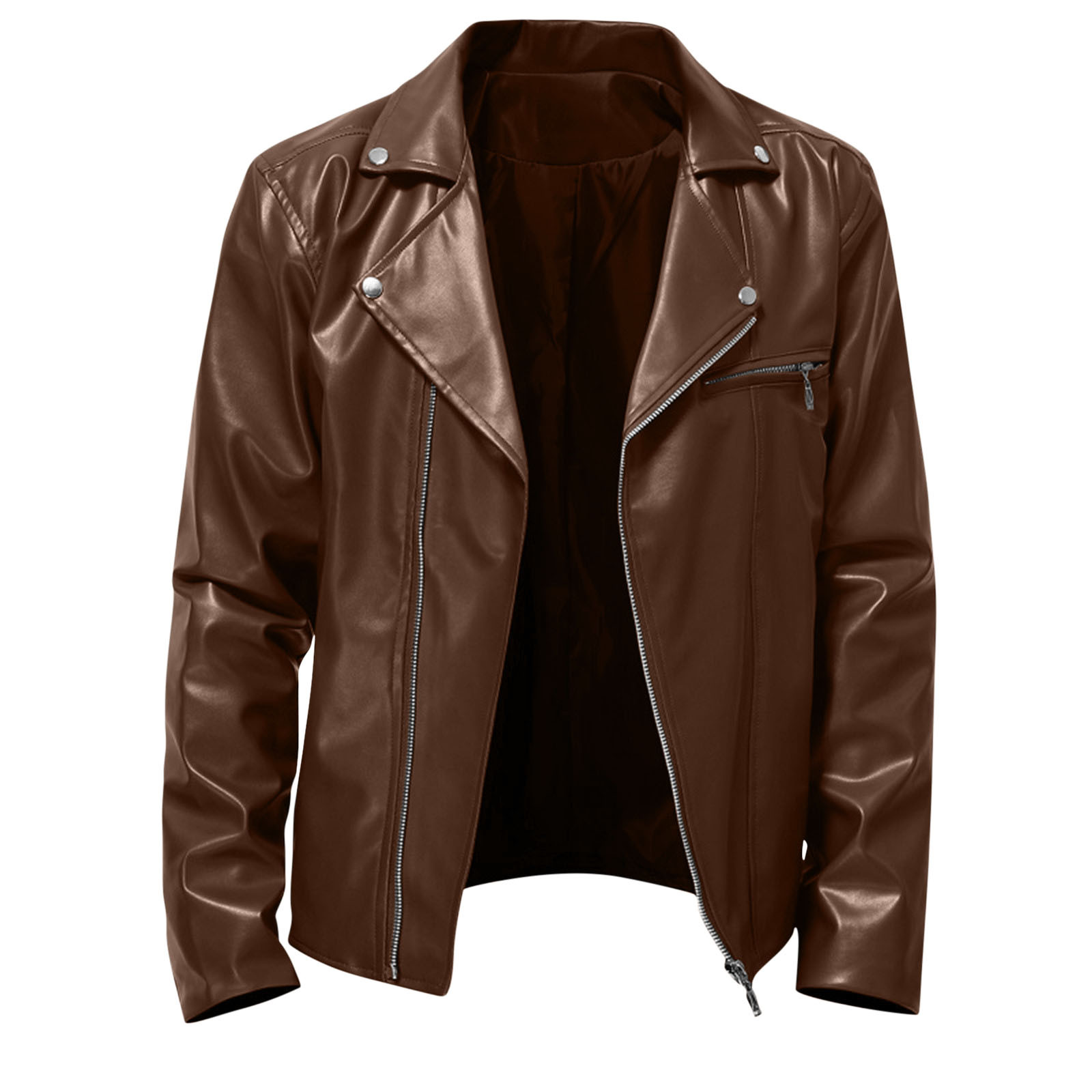 Miluxas Women's Leather Casual Jacket Lightweight Faux Leather Fall Spring Biker Vintage Jackets Brown M(M)
