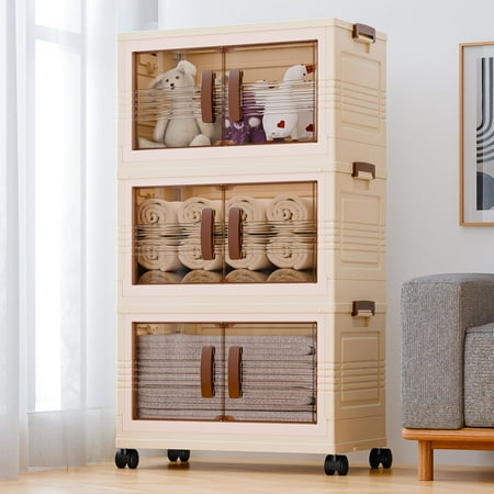 tinana plastic storage bins with lids  3 tier 222qt stackable storage containers with wheels  folding closet organizers for living room  office  dorm