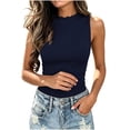 thumbnail image 5 of Shihyeh Women Solid Color Ribbed Round Neck Sleeveless Tank Top Slim Fit Casual Basic Vest for Layering Summer Daily Wear Workout, 5 of 8