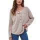 thumbnail image 1 of Blusa de mujer de manga larga con botones y hombros caídos, cuello redondo, blusa de moda informal, color albaricoque L, 1 of 7