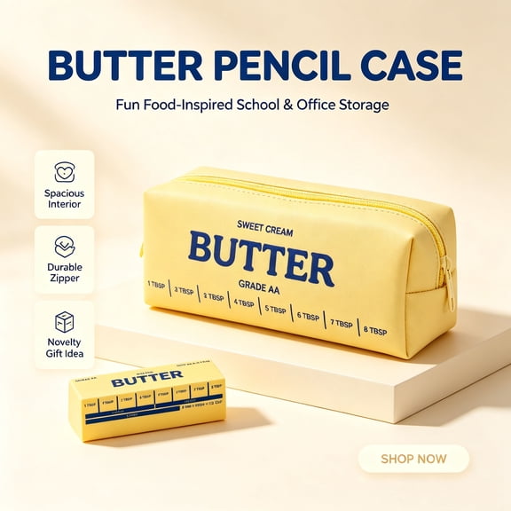 Butter Pencil Case, Cute Pencil Pouch for Girls, Soft PU Butter Shape Pencil Bag with Large Capacity Pen Organizer for School Supplies and Desk Storage