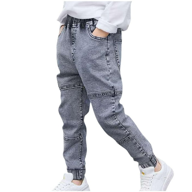 JMYHOAM Pantalons de Rentrée Scolaire pour Garçons Jeans Longs Pantalons Amples Décontractés pour Enfants