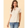 thumbnail image 3 of Allegra K Blouse Imprimée à Manches Courtes avec Nœud au Cou pour Femme TP Beige-Floral, 3 of 5