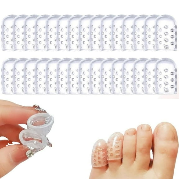 Silicone Toe Protectors,30 Pcs Gel Anti-Friction Toe Protectors,Breathable Toe Covers Sleeves,Clear Little Toe Covers,Gel Toe Cushions for Pain Relief,Blisters,Corns,Hammer Toes,Toenail Loss