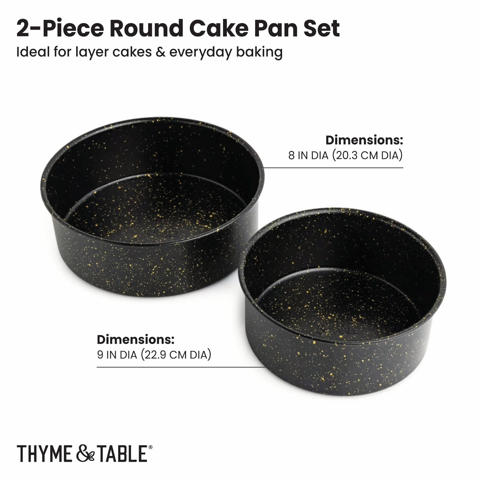 Thyme & Table 2-Piece 8" & 9", Non-Stick Round Cake Pan Set - Black