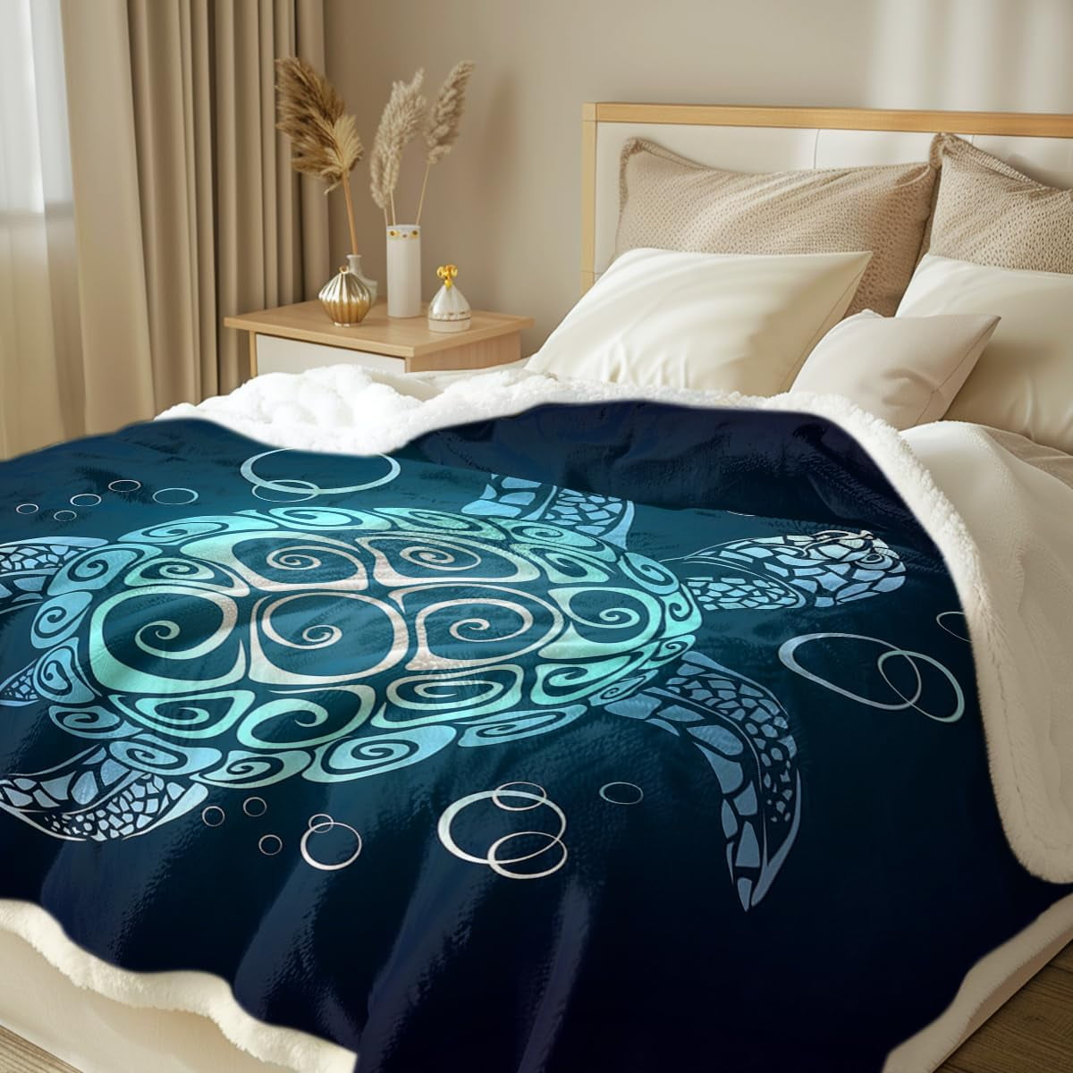 Turtle Fleece Blanket for Boys Girls Beach Theme Plush Sherpa Throw Blanket Teal Turquoise for Kids s (Throw 50''''''''x60'''''''')