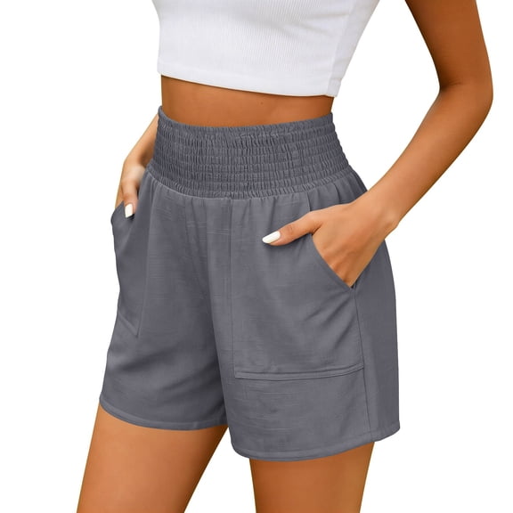 Kukoosong Women's Athletic Shorts Summer Casual with Pockets Elastic Waist High Waisted Running Workout Shorts Loose Fit Active Gym Bermuda Short Pants Women Shorts