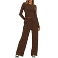 thumbnail image 2 of Women'S 2 Piece Sets Fall Outfits Long Sleeve Wide Leg Tracksuits Casual Lounge Set Matching Sets Dark Coffee XS, 2 of 7