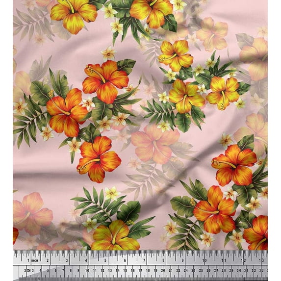 Soimoi Rayon Fabric Floral & Leaves Tropical Decor Fabric Printed Yard 42 Inch Wide