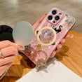 thumbnail image 3 of Magnetic Kickstand Glitter Case for iPhone 15 Plus, [Compatible with Magsafe] Cute 3D Bling Sparkle Rhinestone Butterfly Ring Stand Cat Lace Women Girls Phone Case for iPhone 15 Plus (Pink), 3 of 4