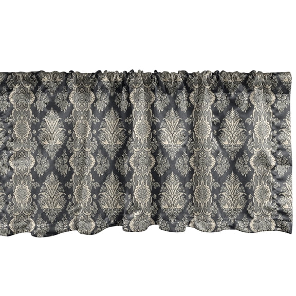 Ambesonne Damask Window Valance, Victorian Baroque Style, 54" X 12", Charcoal Grey Cream