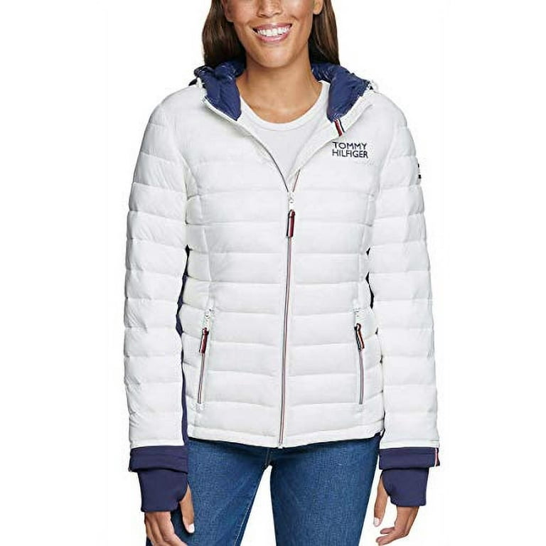 Annoncør hemmeligt indvirkning Tommy Hilfiger Womens Packable Hooded Puffer Jacket (Bright White/Navy,  Large) - Walmart.com