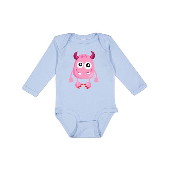 Inktastic Cute Monster, Smiling Monster, Pink Monster, Horns Boys or Girls Long Sleeve Baby Bodysuit