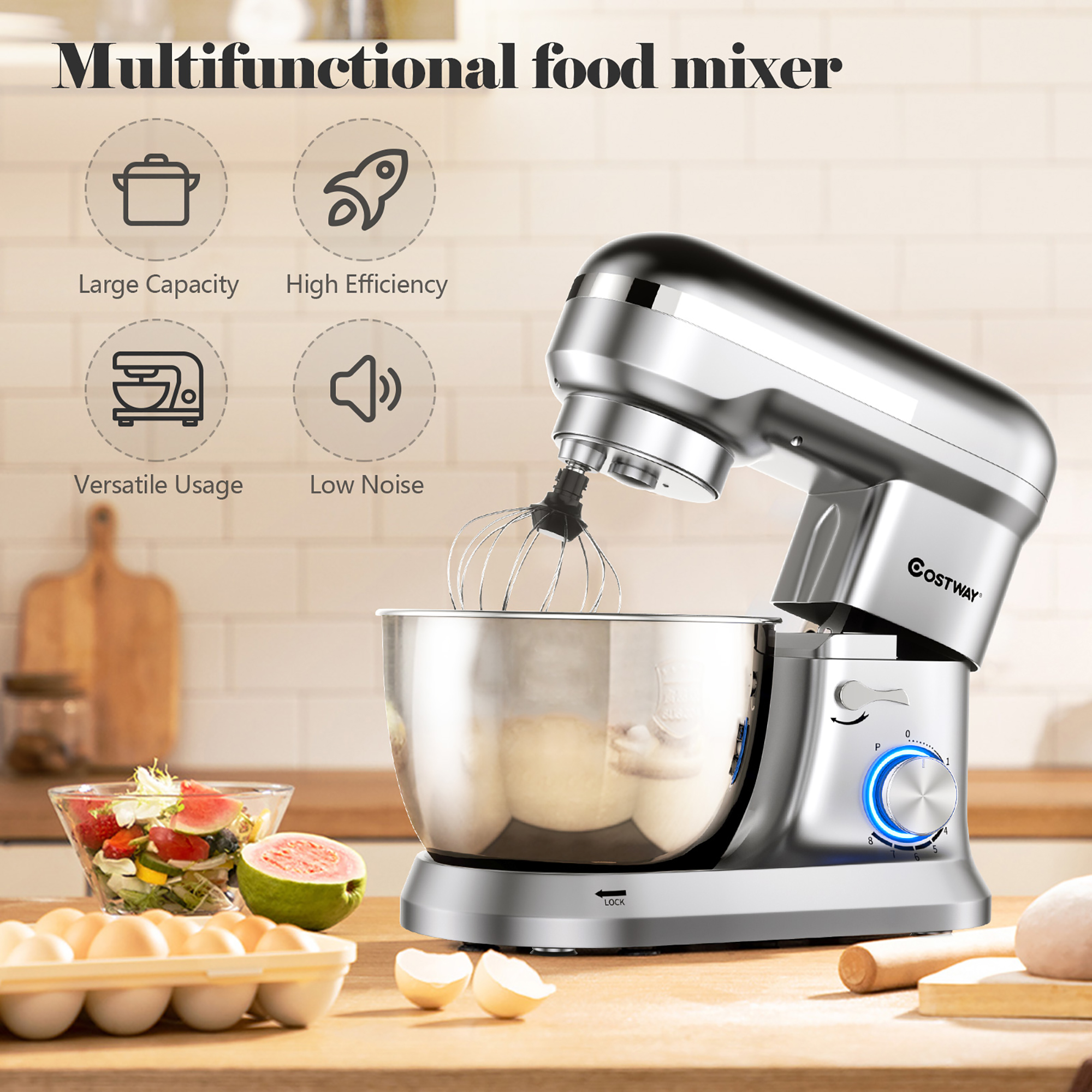 Costway 4.8 QT Stand Mixer 8-speed Electric Food Mixer w/Dough Hook Beater - image 4 of 10