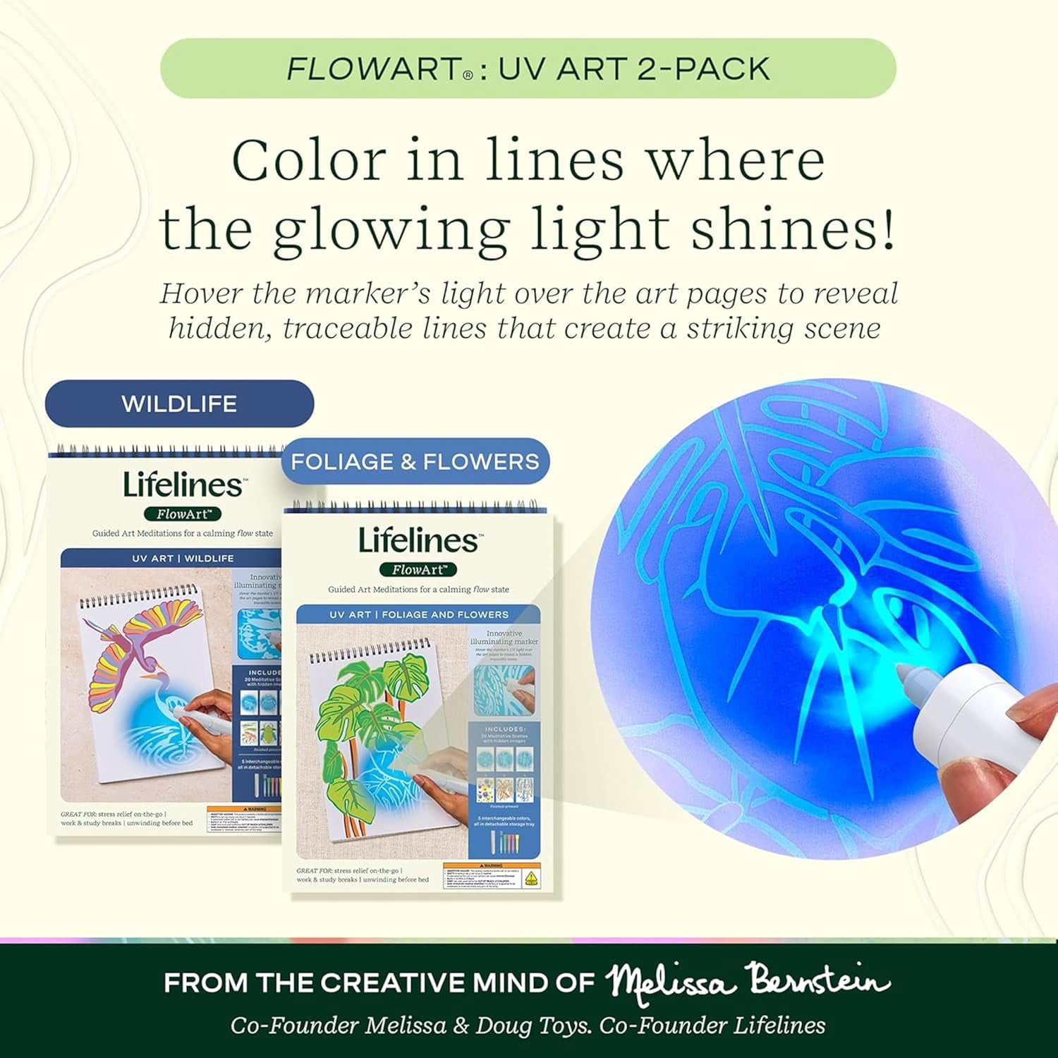 Lifelines FlowArt Activity Pad for Teens, Seniors & Adults, UV Art Coloring Books, 2 Pack