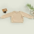 thumbnail image 4 of EIMELI Bébé Garçon Fille Solide Coton Pull Col Rond Manches Longues T-Shirt Tops Printemps Vêtements d'Automne Brun 2-3 Ans, 4 of 7