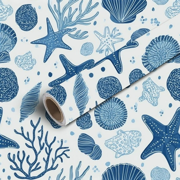 Peel and Stick Wallpaper Contact Paper Sea bottom Summer beach hand drawn seaside print Undersea Self Adhesive and Removable 24in x 118in