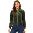 thumbnail image 1 of Chaqueta bomber Allegra K acolchada con diamantes y superficie de terciopelo con cremallera para mujer con bolsillos Verde L, 1 of 5