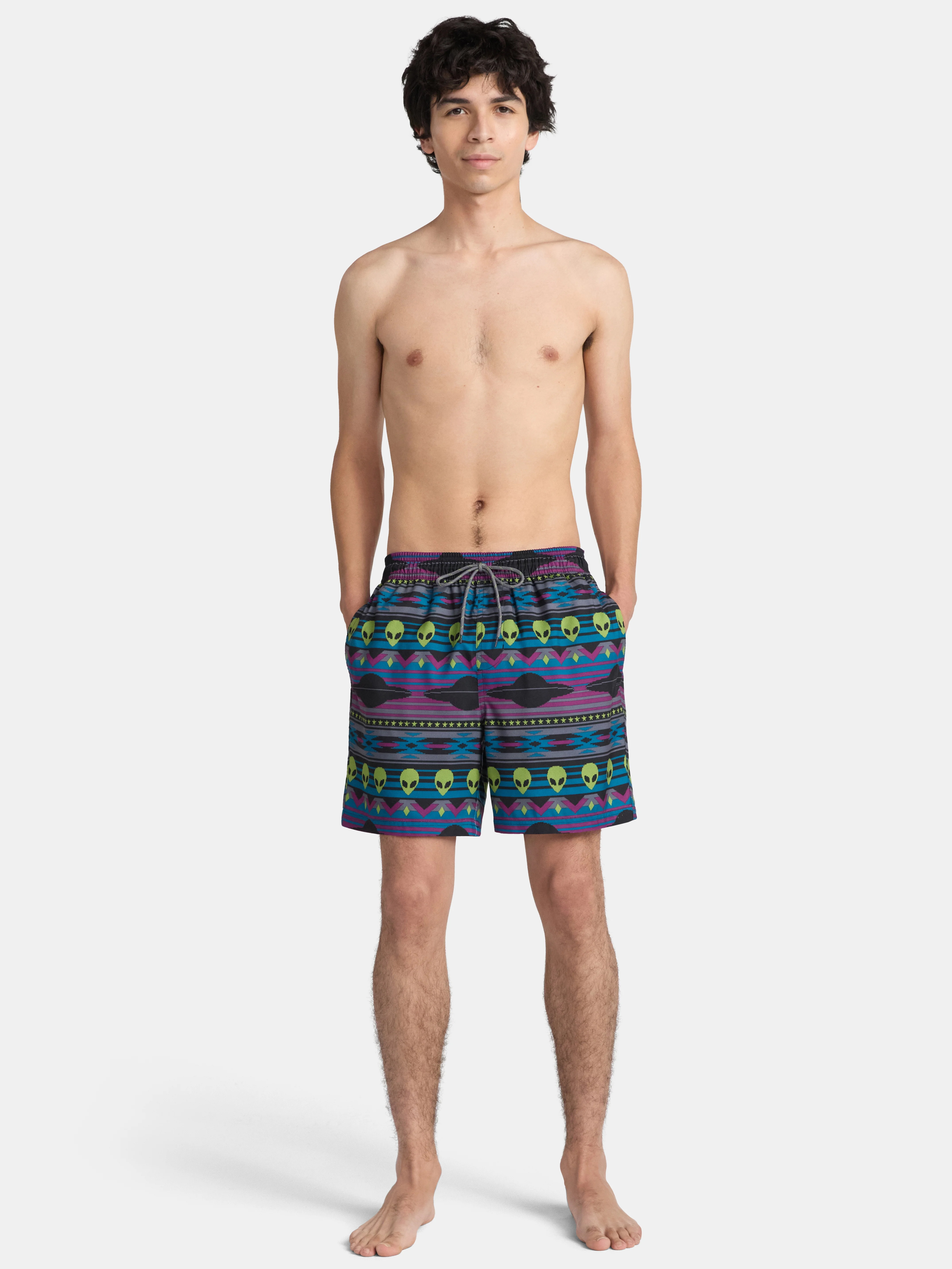 No Boundaries Men's & Big Men's Elastic Waist Swim Shorts, 6" Inseam, Size S-5XL