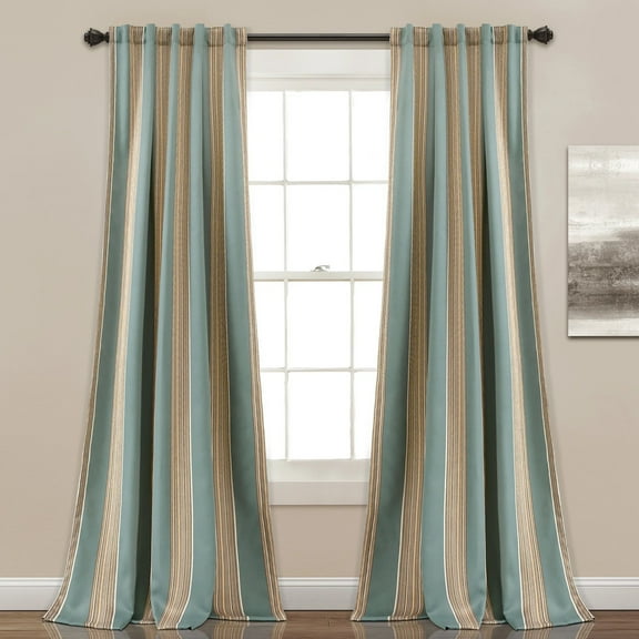 Julia Stripe Room Darkening Window Curtain Panels Blue 52x95 Set