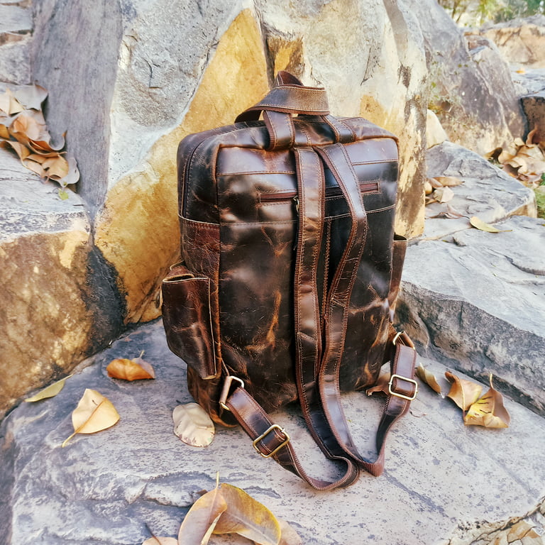 Buy Buffalo Leather Backpack Multi Pockets Daypack Travel Laptop Bag for Men  Women at .in