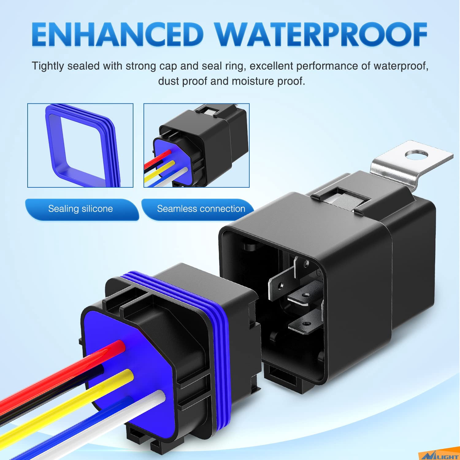 Nilight 5 Pcs Waterproof 40/30 A Heavy Duty 12 AWG Tinned Copper Wires 5 Pin SPDT 12V Automotive Relay and Harness Set