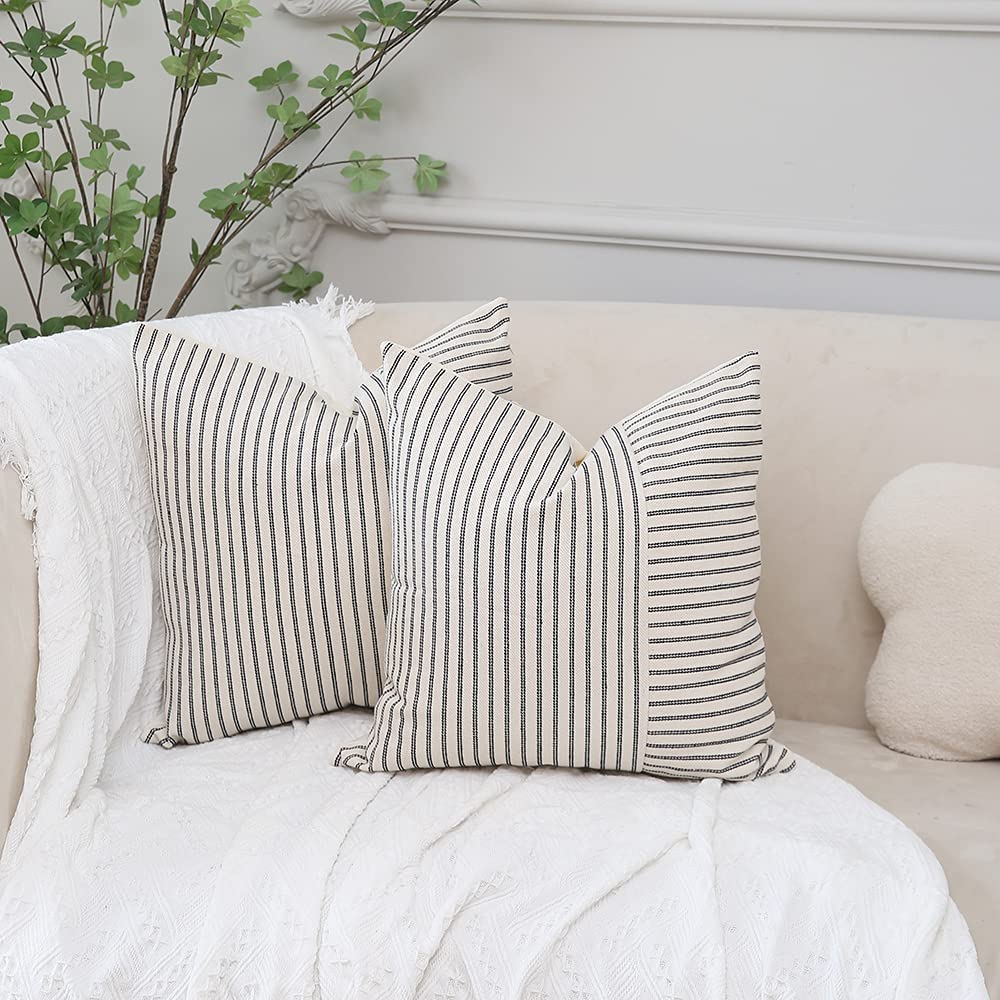  ETASOP Throw Pillows with Inserts Included 18x18, 2 Pack Velvet  Striped Pillow Covers with Inserts Farmhouse Home Decor (Off White) : Home  & Kitchen