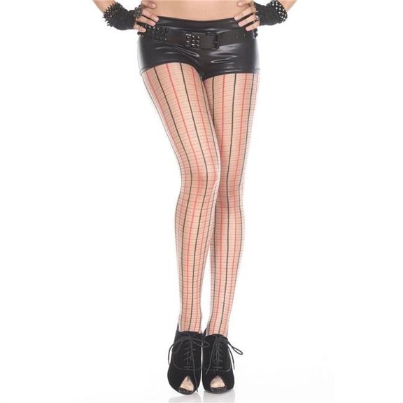 Music Legs Women's Women's 7135-BEIGE-RED Multi Color Plaid Sheer Pantyhose; Beige & Red 7135-BEIGE/RED