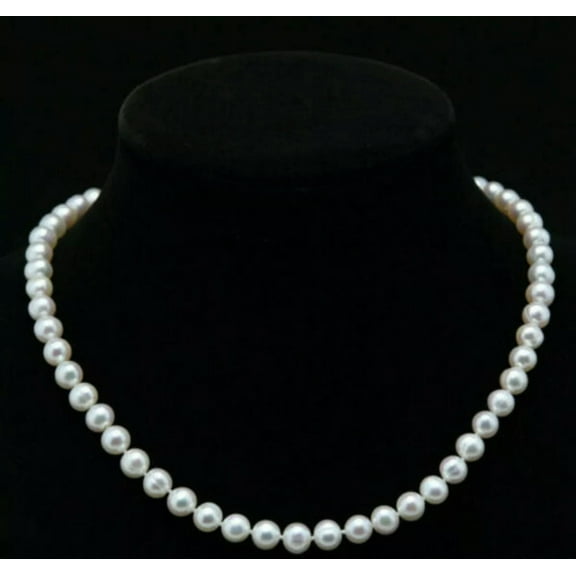 K-KED Genuine 7-8mm Natural White Cultured Freshwater Pearl Necklace 18"