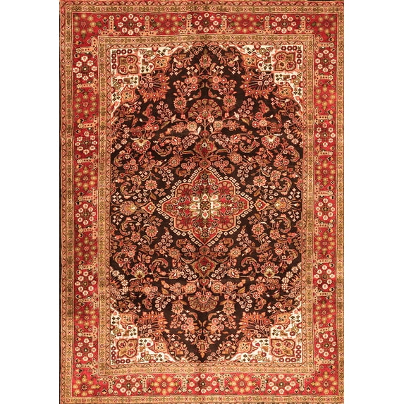 Ahgly Company Indoor Rectangle Medallion Orange Traditional Area Rugs, 6' x 9'